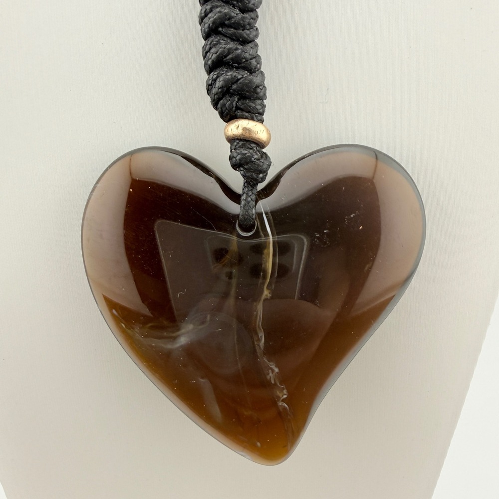 Smoky Quartz Heart Necklace Brown Stone Adjustable Cord Boho Pendant